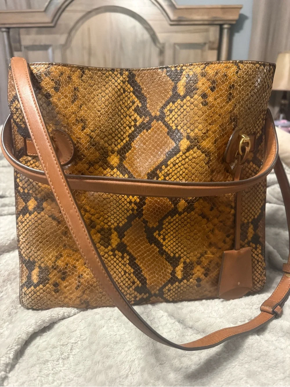 Tory Burch Lee Radziwill Double Bag Snake-Print embossed leather
